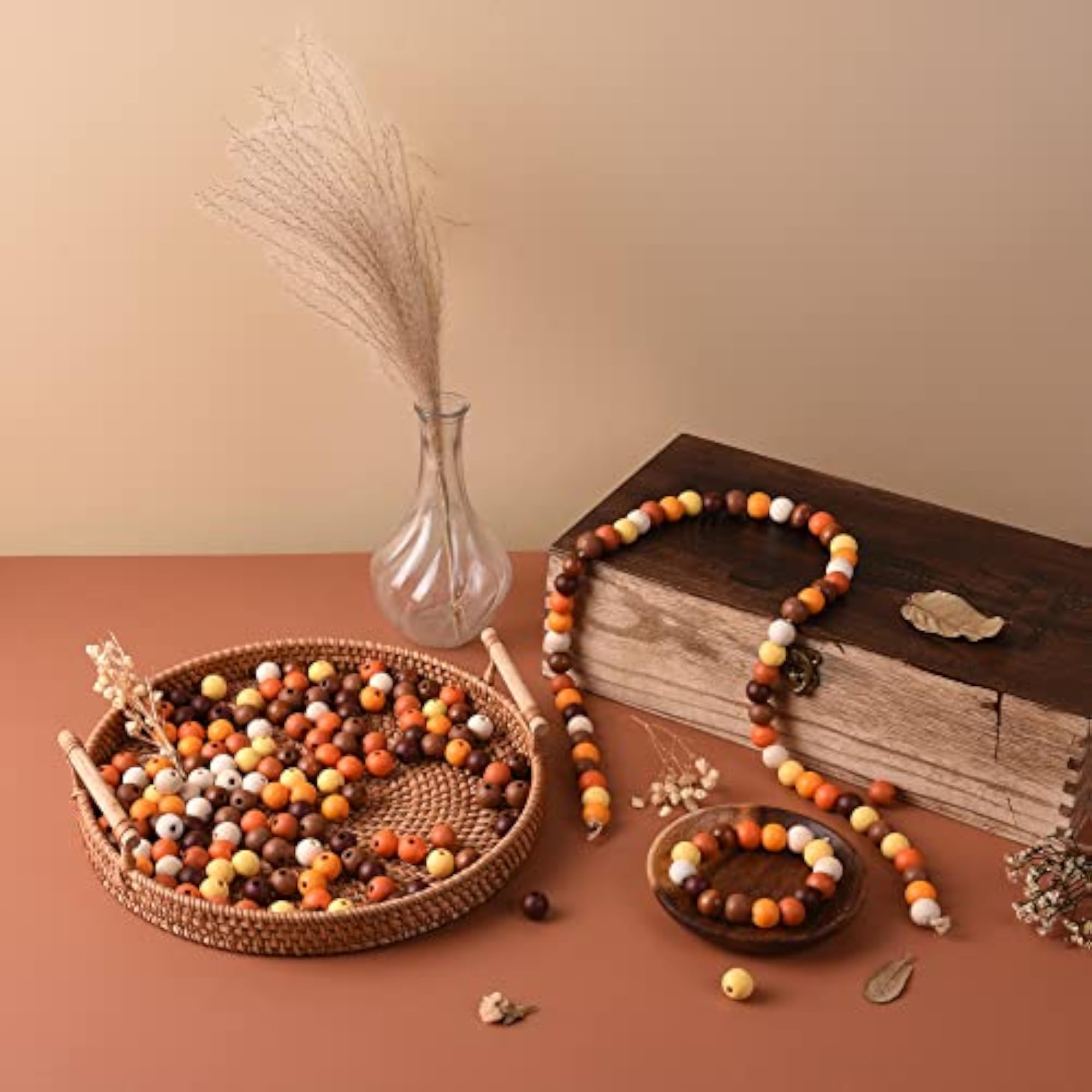 240 Pieces Fall Wooden Beads for Thanksgiving Craft Jewelry Making